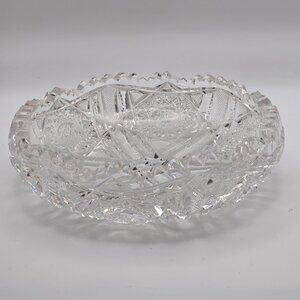 Vintage Heavy Cut Crystal Bowl • 8.5” Diameter • Brilliant Pattern • Centerpiece